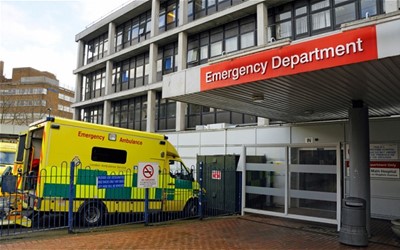 ambulance outside hospital emergency department