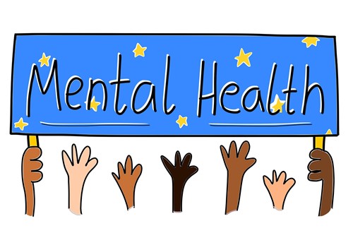 Mental health hands holding banner illustration